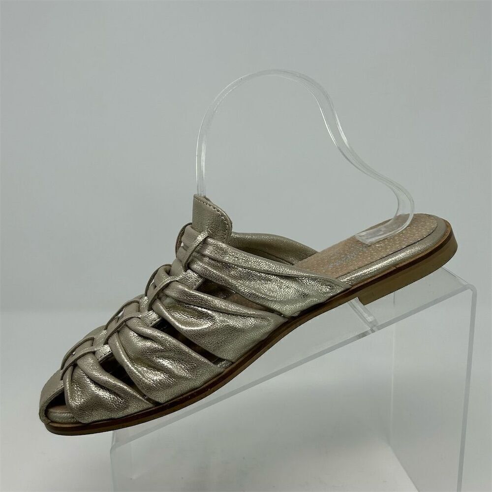 Seychelles Gold Metallic Leather Strappy Slip On Sandals Size 8 Casual Flat - Picture 3 of 12